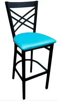 product of Atlanta Booth & Chair M102BS Bar Stool, Double X-Back, Wood Seat, Black Metal Frame, Footrest, Specify Upholstery