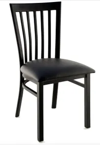 product of Atlanta Booth & Chair M104 Slat Back Straight Top Metal Chair, Black Textured Frame, Wood Seat, ABC Standard Vinyl