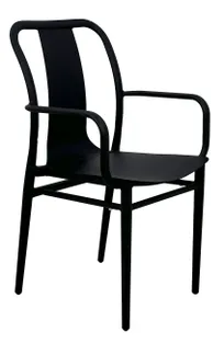 product of Atlanta Booth & Chair OD702A Modern Black Matte Aluminum Outdoor Dining Side Arm Chair