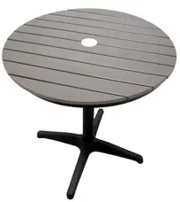 product of Atlanta Booth & Chair ODT30R-GREY 30" Round Outdoor Table, 30"H, Aluminum Silver Frame, Faux Teak Grey Slats