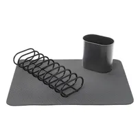 product of Browne USA 100902425 CUISIPRO Dish Rack Set, 13x6x3.5, Rubber-coated, Neoprene Drying Mat, Charcoal