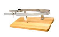 product of Omcan USA 19192 Prosciutto Holder, 18/8 Stainless Steel, Wooden Base Tabletop Display