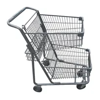 product of Omcan USA 44555 Double Basket Shopping Cart, 70L, Zinc with Epoxy Finish, 5" PU Wheels