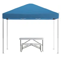 product of Flash Furniture JJ-GZ10103-BL-GG 10'x10' Blue Pop-up Canopy Tent Set with Folding Bench and Table