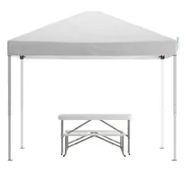 product of Flash Furniture JJ-GZ10103-WH-GG 10'x10' Pop-up Canopy Tent Set with Folding Bench and Table, White