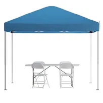 product of Flash Furniture JJ-GZ10183Z-4LEL3-BLWH-GG Otis 10'x10' Pop-up Canopy Set with 4 Folding Chairs