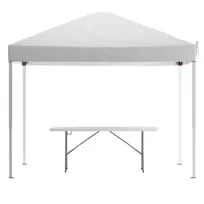 product of Flash Furniture JJ-GZ10183Z-WH-GG 10'x10' White Pop-up Canopy Tent and Folding Bench Set