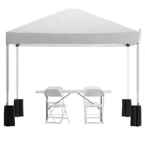 product of Flash Furniture JJ-GZ10PKG183Z-WH-GG 10'x10' White Pop-up Canopy Tent and 6' Folding Table Set with Wheeled Carry Case