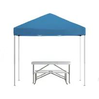 product of Flash Furniture JJ-GZ88103-BL-GG 8'x8' Blue Pop-up Canopy Tent with Folding Table and Benches Set