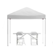 product of Flash Furniture JJ-GZ88183Z-4LEL3-WHWH-GG 8'x8' White Pop-up Canopy Tent with Table and 4 Chairs Set