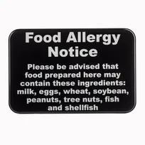 product of TableCraft Products 10481 - LED Allergy Warning Sign, 9" x 6", White/Black, Wall Mounted
