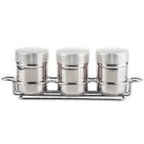 product of TableCraft Products 11054 - 3-Piece 6 oz Steel Shaker Set, Cinnamon Cocoa Nutmeg, Rack - 3/Set