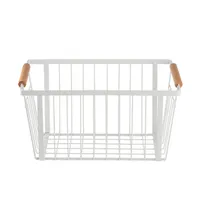 product of TableCraft Products 11785 - White Steel Display Basket, 12" x 8" x 6" Wooden Handles - 1/Each