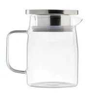 product of TableCraft 12900 - 17oz Borosilicate Glass Water Pitcher, Stainless Steel Lid, 5-1/4" x 3" x 5"