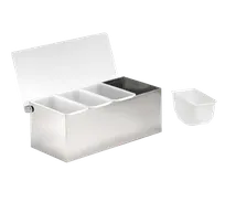 product of TableCraft 1603 Condiment Holder, 4-Compartment 1-Pint, 12" x 5-3/4" x 4-3/4", Stainless Steel Lid