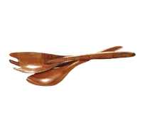 product of TableCraft Products 200L Serving Spoon & Fork Set, 12" Long, 4-Ply Mahogany Wood, Brown Handle