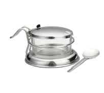 product of TableCraft Products 357 - 6oz Glass Condiment Jar, Stainless Steel Spoon, Cover, Dishwasher Safe