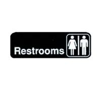 product of TableCraft Products 394517 Restrooms Compliance Sign, 3" x 9", White on Black Plastic Adhesive