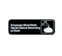 product of TableCraft 394530 Sign - 3" x 9" White on Black, Wash Hands Before Work, Plastic, Dishwasher Safe