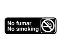 product of TableCraft Products 394589 No Smoking Sign, 3" x 9", White on Black, Plastic, Adhesive Backing
