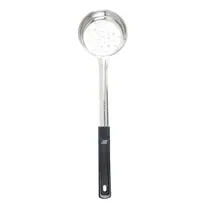 product of TableCraft 7706 Portion Control Spoon, 6 oz Perforated Stainless Steel, Black Handle
