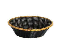 product of TableCraft Products 875B - Round Woven Basket, 8" x 8" x 2", Black with Gold Metal Trim, Poly Cord