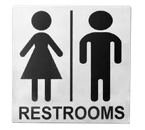 product of TableCraft B12 Cash & Carry Men/Women Restroom Sign, 5"x5", Stainless Steel, Adhesive