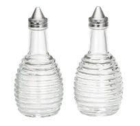 product of TableCraft BH3 Cruet Set - Clear 6oz Glass Jars, 18/8 Stainless Steel Tops, Beehive - 2/Set