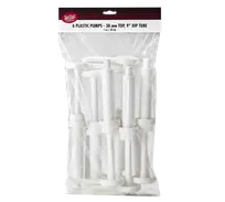 product of TableCraft C66238 Syrup Pump, 1 oz, 38mm Lid, 11" Dip Tube, White Plastic - 6/Pack