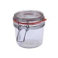 product of TableCraft CJS12 - 4-Piece 12oz Glass Condiment Jars, Clip-Top Lids, Hand Wash Only, Set
