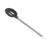 product of TableCraft Products CW401 Slotted Serving Spoon, 13" Long, Black Silicone Head, Steel Handle
