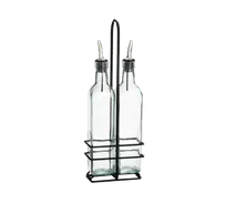 product of TableCraft H916NBK Oil & Vinegar Cruet Set - 2x16oz Green Glass Bottles, Steel Pourer, Chrome Rack