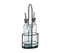 product of TableCraft H918NBK Oil & Vinegar Cruet Set - 8-1/2oz Green Glass Bottles, Black Metal Rack - 2/Set