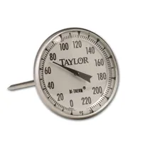 product of Taylor Precision 61054J Meat Thermometer, 2" Dial Display, 0°-220°F Range, Glass, 4" Stainless Stem