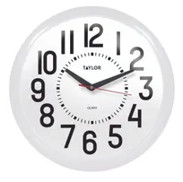 product of Taylor Precision 6760 Patio Clock, 13-1/4" Dia., Dial, White Bezel, Metal, AA Battery (Not Included)