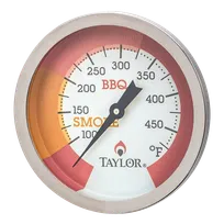 product of Taylor Precision 814GW Smoker Grill Thermometer, 100°-475°F, 2-3/4" Dial, 1-7/8" Steel Stem, Glow Ink