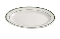 product of Yanco GB-14 Green Band Oval Ceramic Platter, 12-1/2" x 9", Dishwasher Safe, White - Dozen