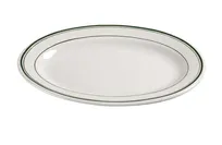 product of Yanco GB-19 Green Band Oval Ceramic Platter, 13-1/2" x 9-1/2" White Dishwasher & Microwave Safe - Dozen