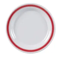 product of Yanco HS-109 - Melamine Dinner Plate, 9" Round, White with Red Band Heavy, Dishwasher Safe - Dozen