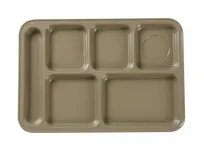 product of Yanco NC-801S Nu-Classic 6-Compartment Rect Tray 14" x 10" Sand Melamine Dishwasher Safe - Dozen