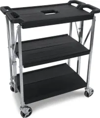 product of Dinex DXSBC152103 Fold 'N Go Metal Utility Cart, 15" x 21", Black, 3 Shelves, Push Handle