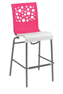 product of Grosfillex US836725 Tempo Stacking Barstool, Resin Back & Seat, Tubular Steel Base, Pink/White