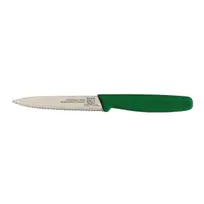 product of Omcan USA 11496 Paring Knife - 4" Spear Point, Wave Edge, Stainless Steel, Green Plastic Handle