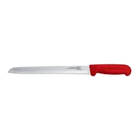 product of Omcan USA 12622 Slicing Knife – 8" Narrow Blade, Stamped Design, Red Polypropylene Handle