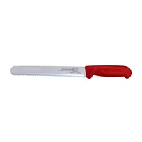product of Omcan USA 12668 Slicing Knife – 10" Blade, Wave Edge, Stamped, Red Polypropylene Handle