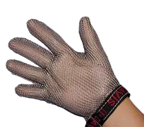 product of Omcan USA 13556 Mesh Cut-Resistant Glove Large 5-Finger Design, Stainless Steel with Blue Strap