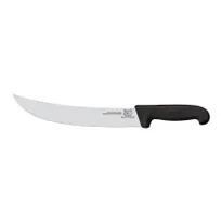 product of Omcan USA 16855 Steak Knife, 10" Curved Granton Blade, Black Plastic Handle, Stamped Style
