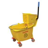 product of Omcan USA 24413 Mop Bucket & Wringer, 22" x 13-1/2" x 34-1/2" Yellow, 32 Qt Side-Press, Casters