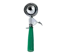 product of Omcan USA 34843 Ice Cream Scoop, 2‑2/3 oz, Thumb‑Press #12 Disher, Steel, Green Plastic Handle