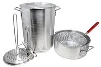 product of Omcan USA 47172 Fryer/Boiler/Steamer Set, 30qt 12.9"x15.4" Pot Lid, 10qt 12.2"x5.1" Pot, Aluminum
